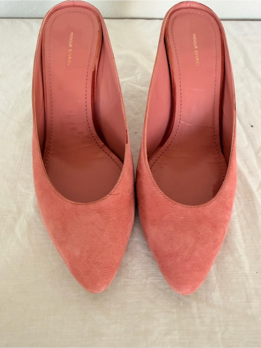 Mansur Gavriel Coral Suede Pointed-Toe Mules